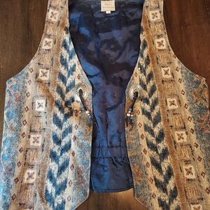 Vintage Patterned Vest with Beaded Accents